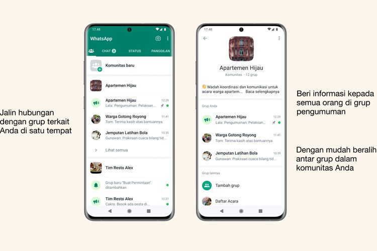 Tampilan fitur Komunitas WhatsApp