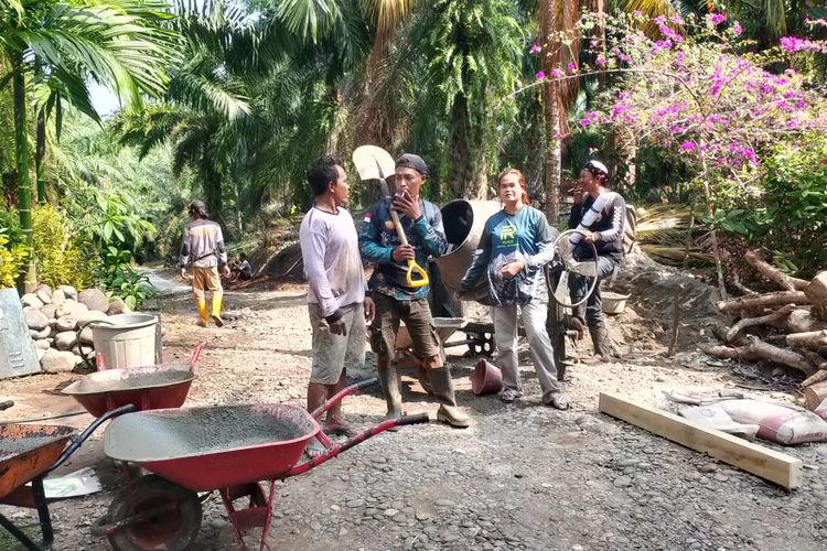 15 Tahun Jalan Rusak, Ratusan Petani di Kaur, Bengkulu Patungan Semen, Pasir dan Koral