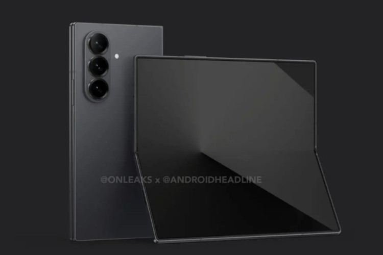 Gambar render Samsung Galaxy Z Fold 7 yang dibagikan oleh tipster OnLeaks (OnLeaks x Android Headlines)