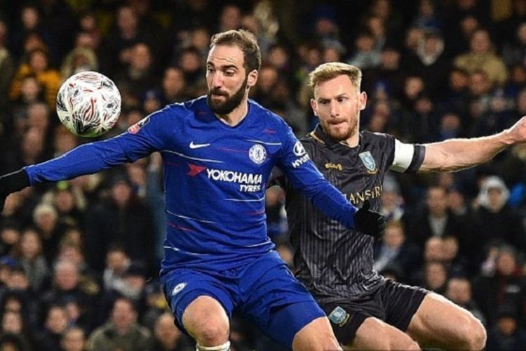 Gonzalo Higuain menjalani debutnya pada pertandingan Chelsea vs Sheffield Wednesday dalam babak ke-4 Piala FA di Stadion Stamford Bridge, 27 Januari 2019. 