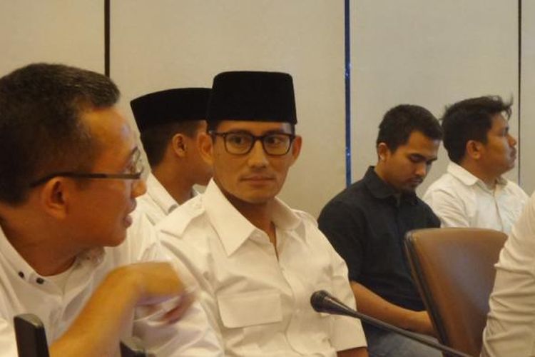 Calon wakil gubernur DKI Jakarta Sandiaga Uno saat berkunjung ke redaksi Harian Kompas, Senin (13/3/2017) petang. 