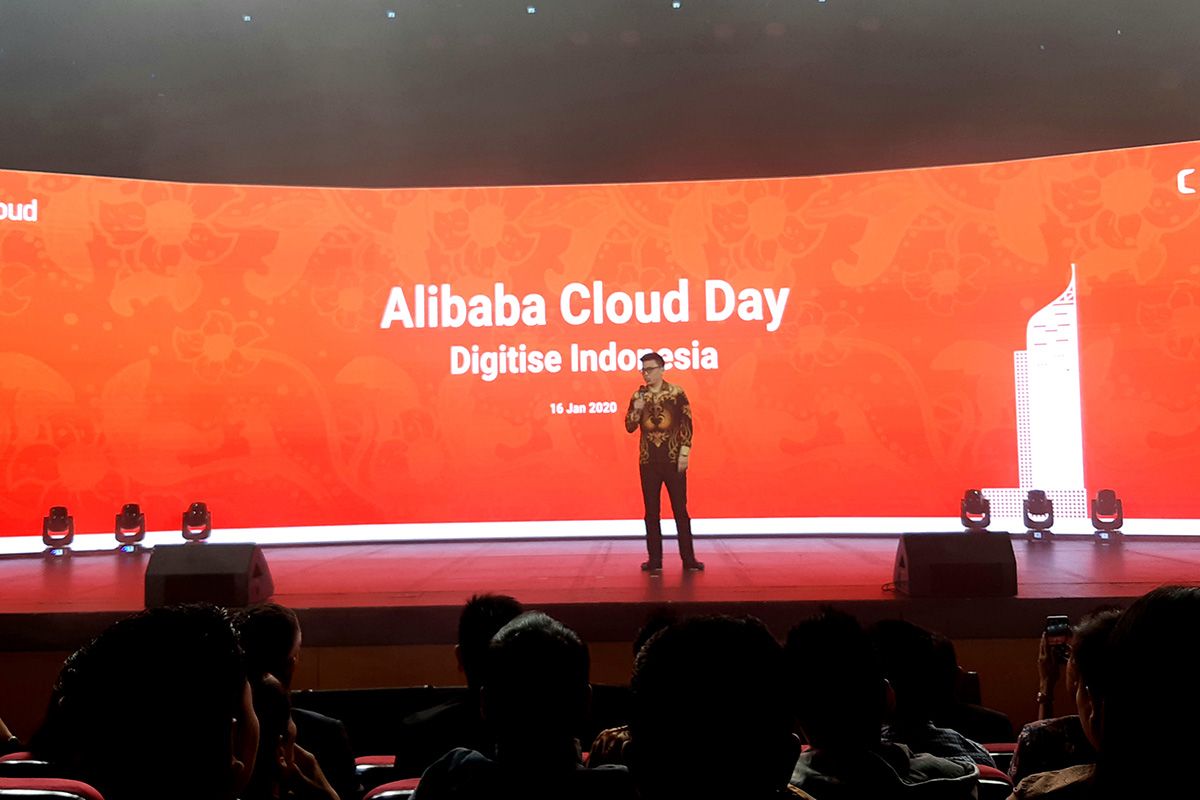 Head of Alibaba Cloud Indonesia Leon Chen saat berbicara di dalam acara Alibaba Cloud Day di Jakarta, Kamis (16/1/2020).