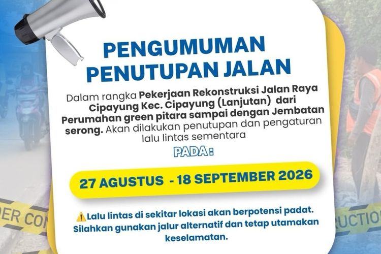Ada Penutupan Jalan Raya Cipayung Depok hingga 18 September, Ini Jalur Alternatifnya