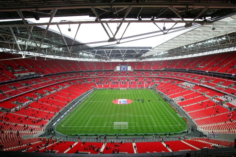 Pemandangan Stadion Wembley dari dalam.