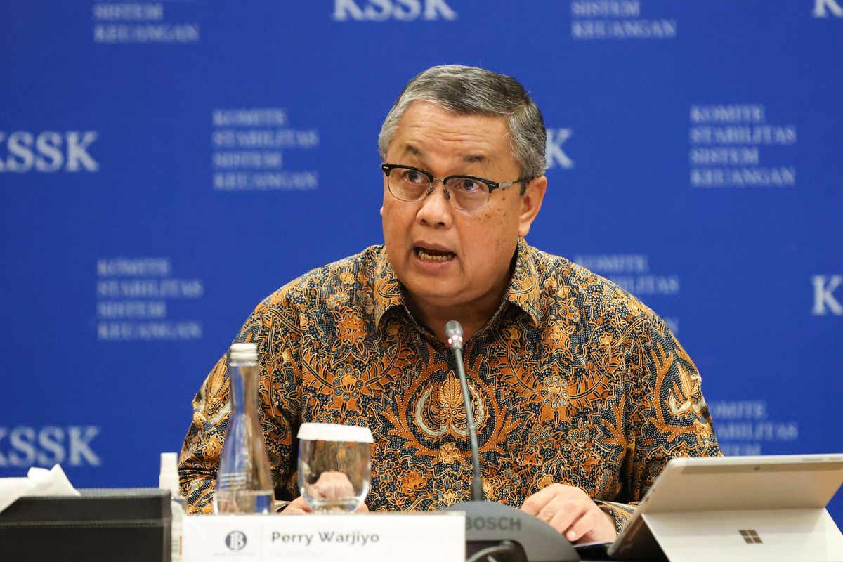 Gubernur Bank Indonesia (BI) Perry Warjiyo. BI menurunkan proyeksi inflasi di akhir tahun 2022.