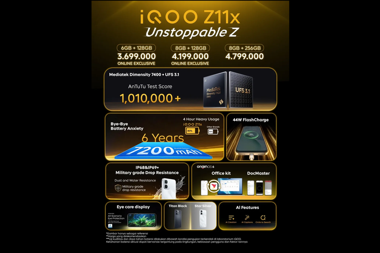 Harga dan spesifikasi iQoo Z11x di Indonesia.