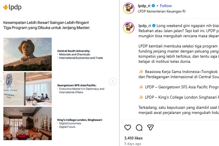 3 Beasiswa LPDP Co-Funding untuk S2 di Dalam dan Luar Negeri, Cek Syaratnya