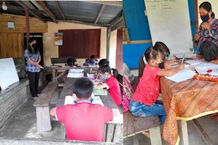 Suasana belajar sejumlah siswa SD di salah satu desa di Kabupaten Simalungun.