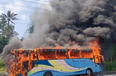 Keluar dari Bengkel, Bus Pariwisata Terbakar di Jalan Lingkar Salatiga