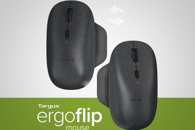 ErgoFlip EcoSmart Mouse bisa memutar letak alas ibu jari dan tombol samping sehingga bisa digunakan oleh pengguna bertangan kiri maupun kanan