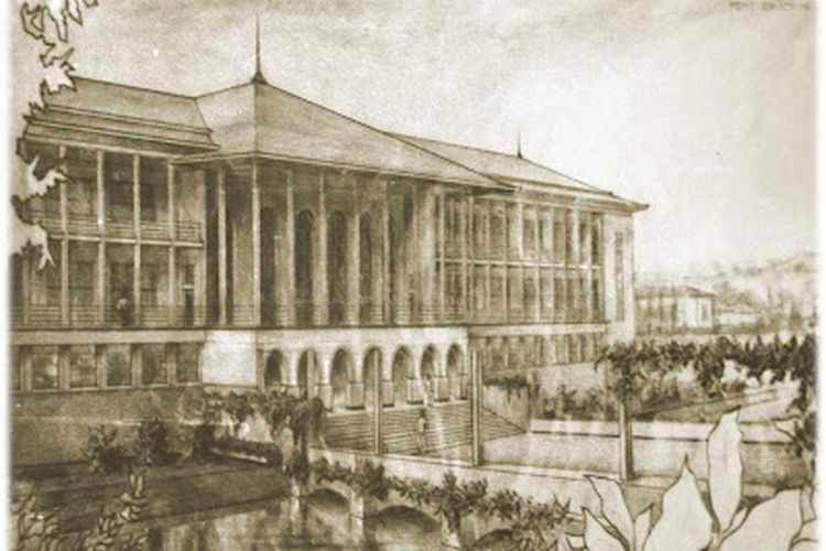 Sketsa Gedung Pusat Universitas Gadjah Mada pada awal pendiriannya