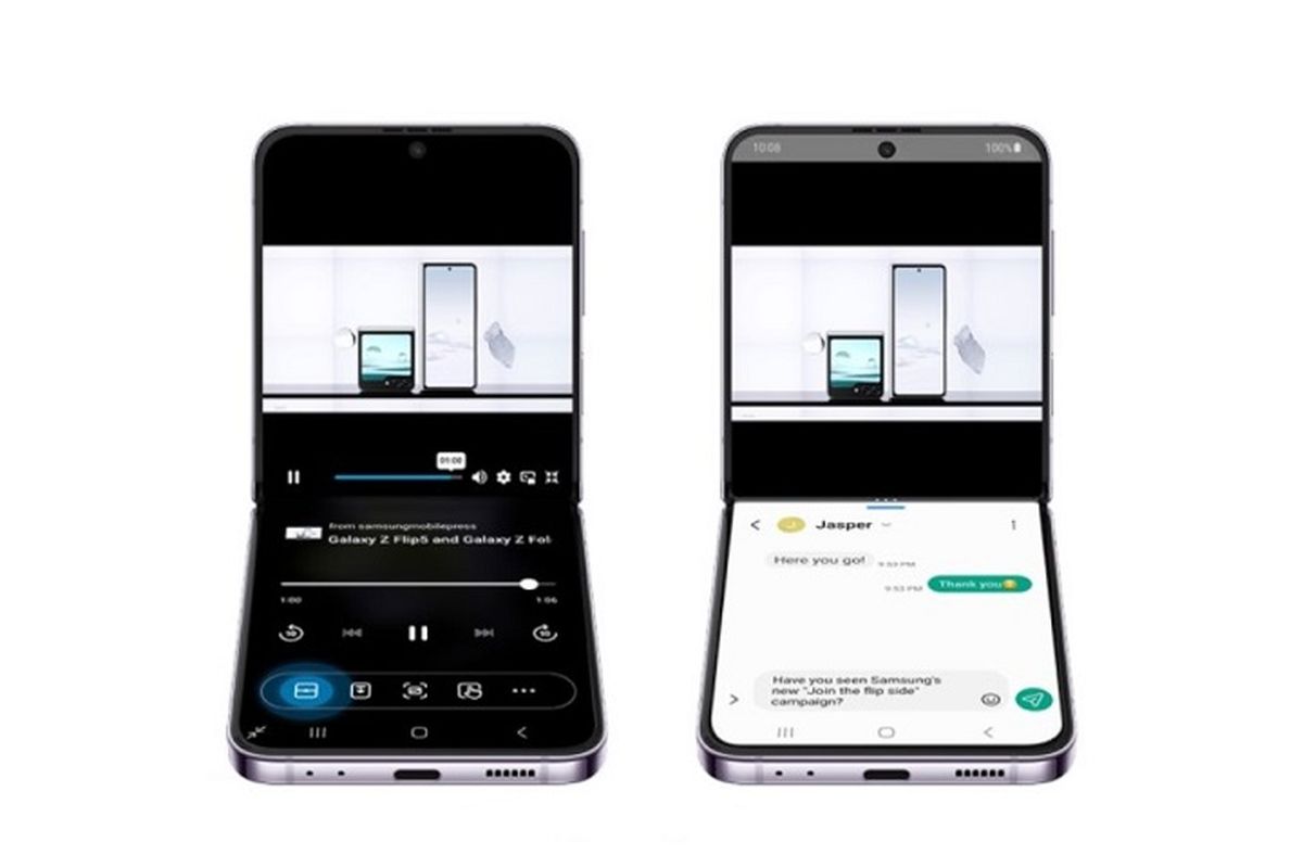 Tampilan fitur Multi Window di Samsung Galaxy Z Flip 