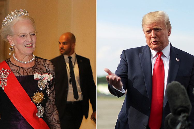 Gambar kiri adalah Ratu Denmark Margrethe II. Kanan merupakan Presiden Amerika Serikat (AS) Donald Trump.