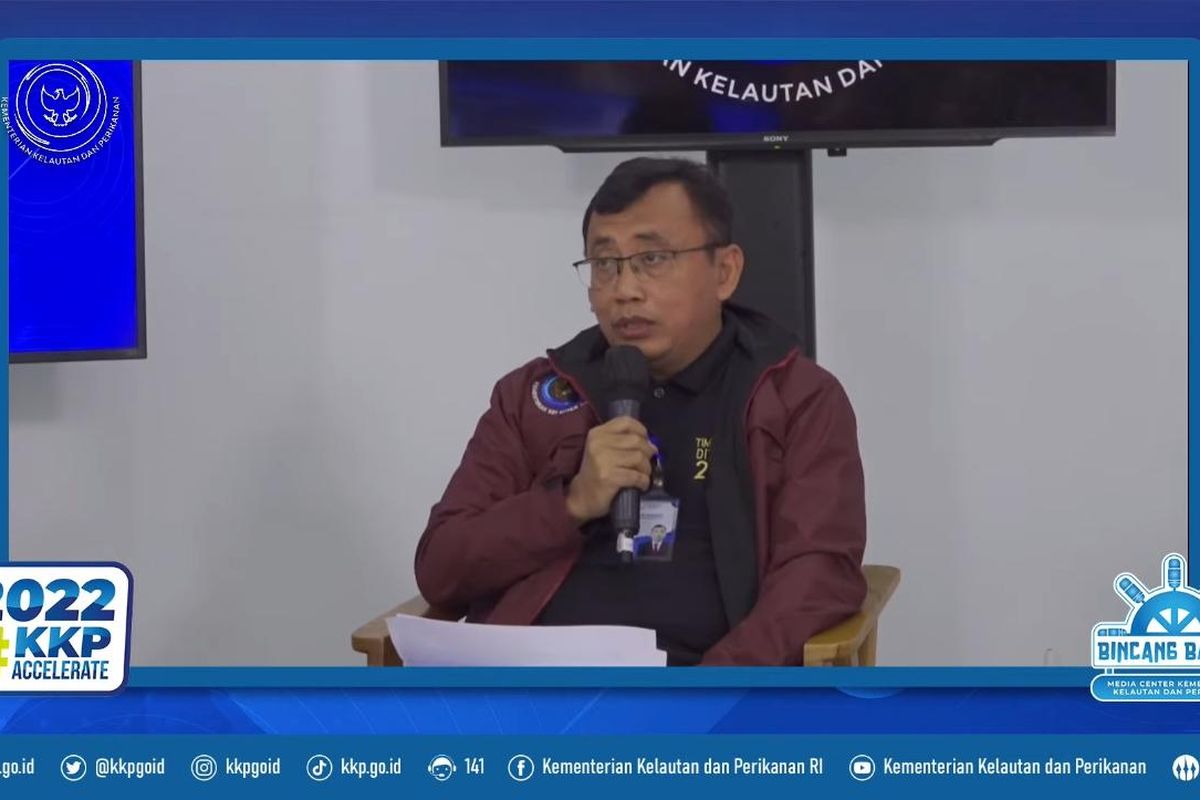 Direktur Usaha dan Investasi Ditjen PDSPKP KKP, Catur Sarwanto menceritakan investasi di sektor bahari dalam konferensi pers Bincang Bahari, Kamis (20/1/2022).