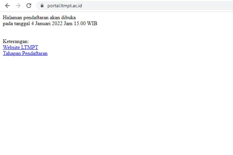 Tangkapan layar laman Portal LTMPT untuk membuat akun LTMPT