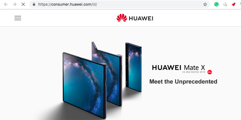 Tampilan situs Huawei Indonesia yang belum memperlihatkan harga jual Mate X.