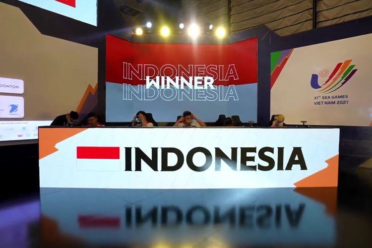 Timnas Indonesia yang berhasil melaju ke babak Grand Final Mobile Legends SEA Games 2021 setelah mengalahkan Malaysia 2-0.