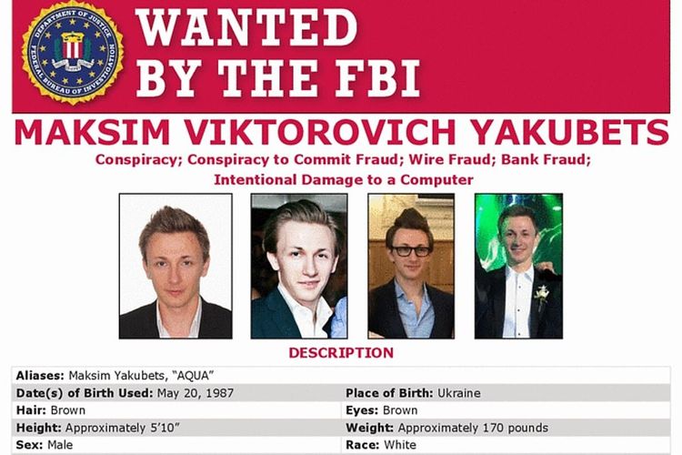 Maksim Yakubets, playboy Rusia pimpinan kelompok peretas Evil Corps, adalah buron FBI dengan imbalan 5 juta dollar AS (Rp 72,8 miliar) bagi siapa pun yang bisa menangkapnya.