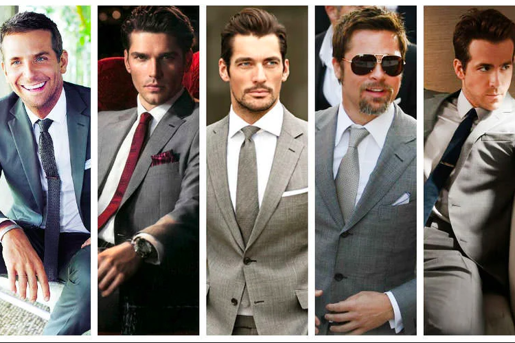 Pilihan warna dasi dan kemeja putih serta setelan jas abu