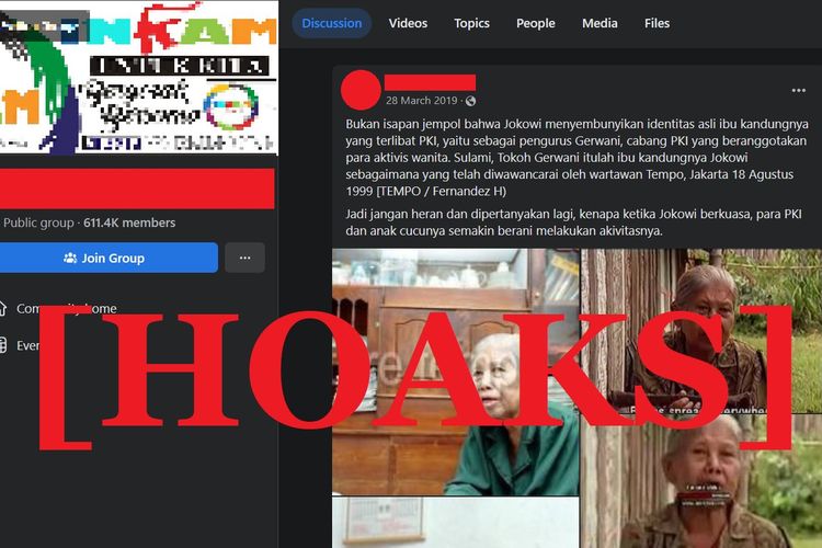 Hoaks yang menyebut ibu Jokowi anggota Gerwani