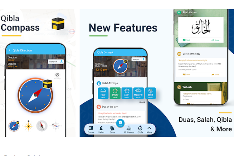 Berbagai fitur yang tersedia di aplikasi Qibla Connect Find Direction