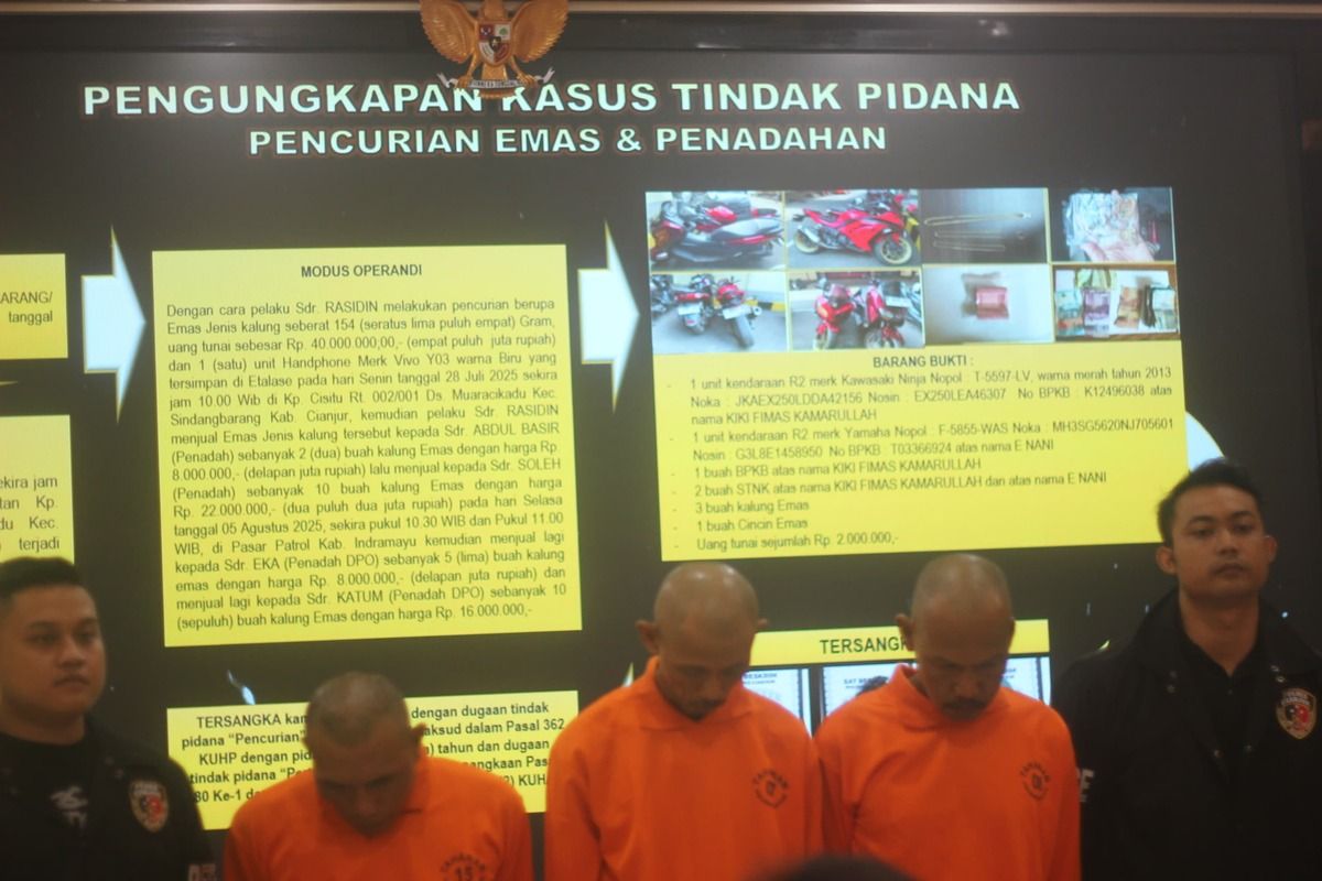 Tiga pelaku perampokan toko emas di Cianjur diringkus polisi di Cianjur, Jawa Barat