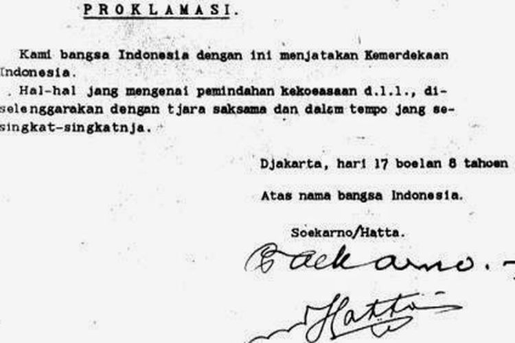 Naskah Proklamasi Kemerdekaan Republik Indonesia.