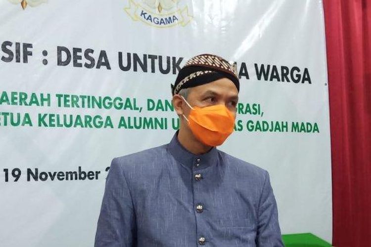 Ganjar Pranowo pada saat menghadiri pencenangan Desa inklusif di Desa Jatisobo, Kecamatan Polokarto, Sukoharjo, Kamis (19/11/2020).