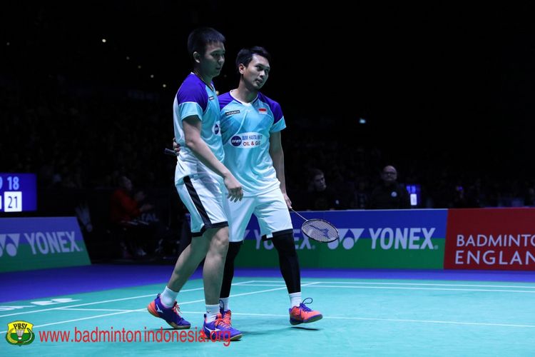 Hendra Setiawan/Muhammad Ahsan saat tampil pada babak 16 besar All England 2019, 7 Maret 2019. 