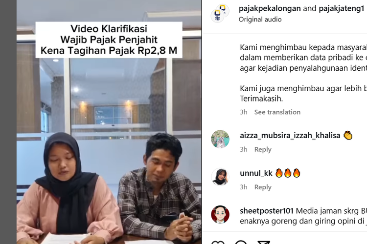 KPP Pratama menjelaskan, Ismanto,  buruh jahit di Pekalongan bukan menerima tagihan pajak Rp 2,8 miliar, melainkan hanya dimintai konfirmasi transaksi mencurigakan atas nama dirinya.