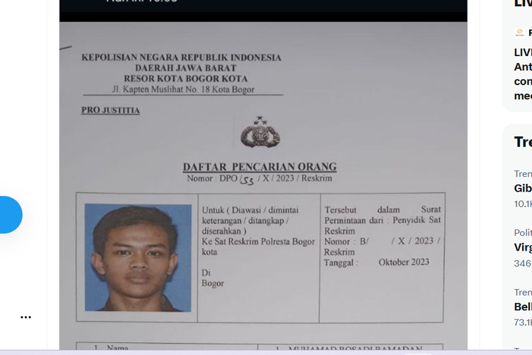 Beredar informasi DPO Polresta Bogor Kota