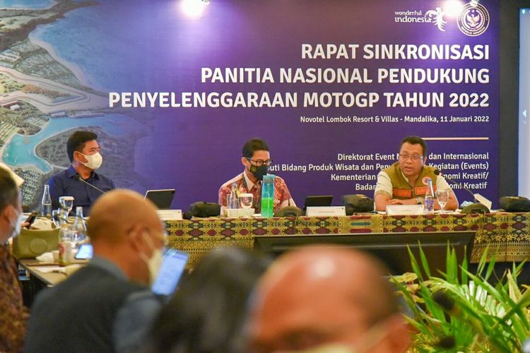 Rapat Singkronisasi Panitia Nasional, Pendukung Penyelenggara Motogp Tahun 2022, Di Kute, Mandalika Lombok, Selasa sore (11/2/2022).