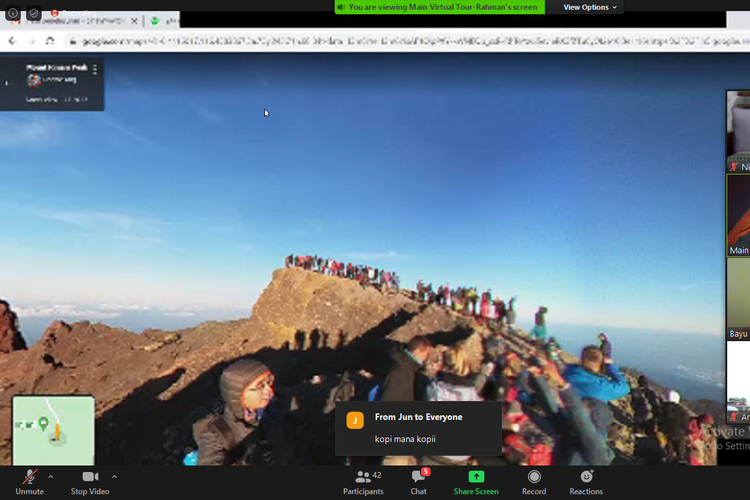 Puncak Gunung Rinjani dalam virtual tur, Sabtu (30/5/2020).