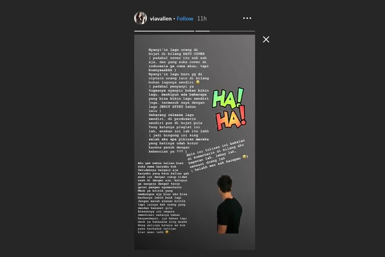 Bidik layar salah satu unggahan Insta Story di akun Instagram milik Via Vallen.