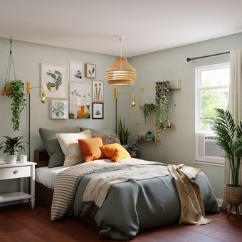 Ilustrasi tanaman hias di kamar tidur. 