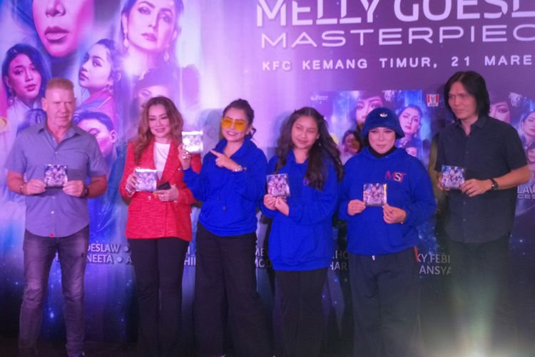 Peluncuran album Masterpieces dari penyanyi Melly Goeslaw di kawasan Kemang, Jakarta Selatan, Senin (21/3/2022).