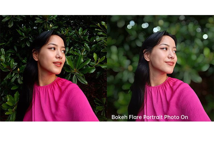 Perbandingan hasil foto dengan fitur Bokeh Flare Portrait Photo. 