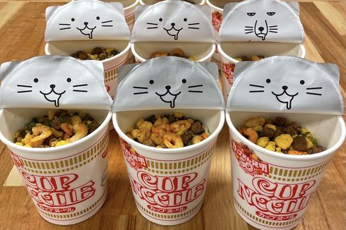 Lucu! Desain Tutup Kemasan Ramen Cup di Jepang Mirip Kepala Kucing