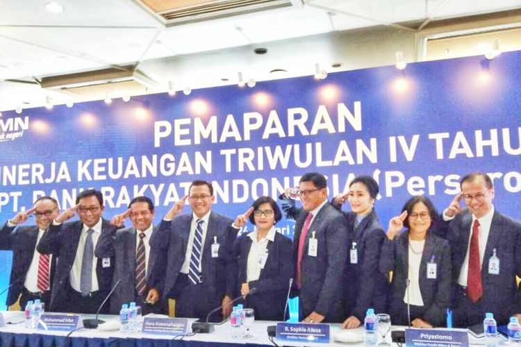 Konferensi pers PT Bank Rakyat Indonesia Tbk (BRI) di kantor pusat Bank BRI, Jakarta, Rabu (24/1/2018).
