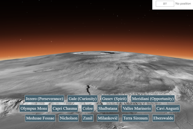 Ilustrasi gunung api Olympus Mons di Mars.