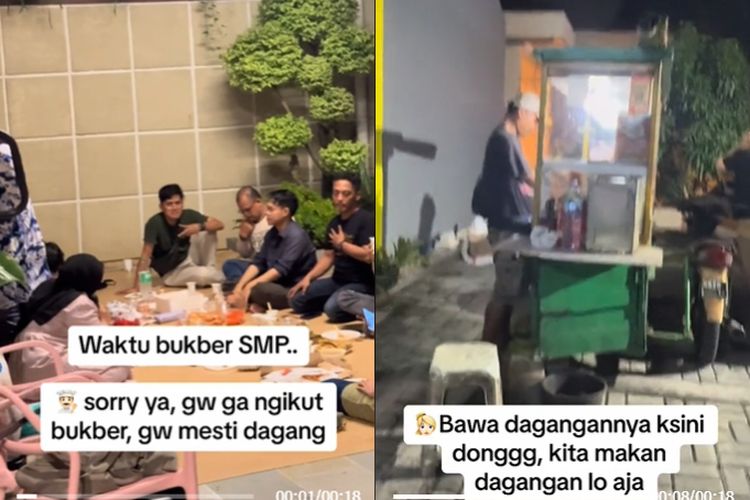 Tangkap layar video momen bukber alumni SMPN 74 Jakarta yang mengajak teman ikut bukber sambil jualan nasi goreng [TikTok/backwith_meh]