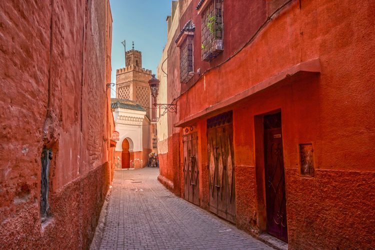 Bangunan di Kota Marrakesh, Maroko yang berwarna merah, sehingga dijuluki Red City. Kota Marrakesh menjadi wilayah yang terdampak paling parah musibah gempa Maroko pada Jumat (8/9/2023) 