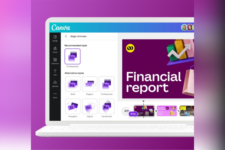 Magic Animate memungkinkan pengguna menerapkan animasi dan transisi secara instan ke seluruh desain slide presentasi atau video di Canva.
