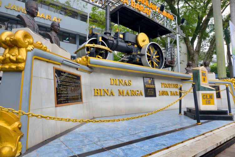 Ilustrasi Tugu Titik Nol Kilometer (0 KM) Bandung di Jalan Braga, Kota Bandung, Jawa Barat. Tugu ini merupakan salah satu tempat wisata sejarah dekat pusat Kota Bandung.