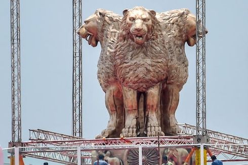 Patung Perunggu Singa Raksasa di Atap Parlemen India Dikritik Publik: Garang!