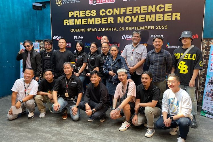 Beberapa pengisi acara Remember November dalam jumpa pers di daerah Kemang, Jakarta Selatan, Selasa (26/9/2023). 