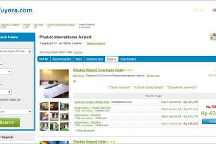 Tampilan halaman depan laman Uyora.com. Sebagai perusahaan lokal, Uyora.com berambisi merevolusi laman-laman perbandingan hotel di seluruh dunia. Melalui Uyora.com, wisatawan akan memunyai kesempatan menemukan kesempatan mendapatkan hotel terbaik sesuai kebutuhan, di samping penawaran diskon. 