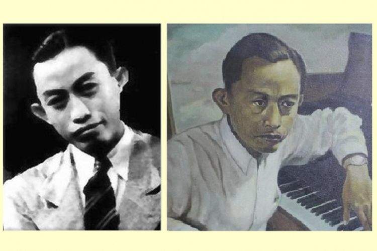 Dokumentasi foto Ismail Marzuki milik Taman Makam Pahlawan Nasional Utama Kalibata (kiri) dan lukisan dari Taman Ismail Marzuki (kanan).