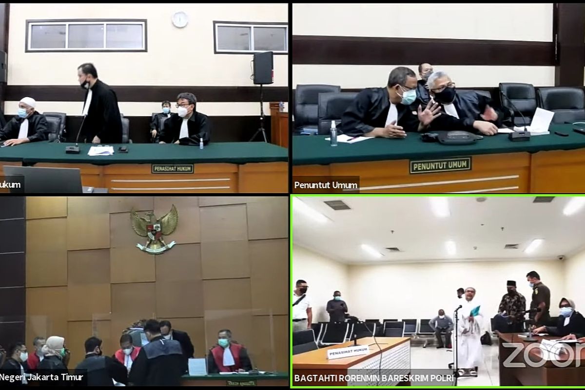 Sidang virtual pembacaan eksepsi Rizieq Shihab yang digelar oleh PN Jakarta Timur, Selasa (23/3/2021).