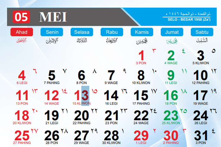 Hari Ini Malam Jumat Apa? Cek Kalender Jawa Besok 30 Mei 2025 dan Wetonnya
